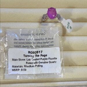 Turning The Page Purple Fluorite Ring in Rhodium-Plated Silver